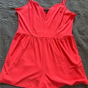Express Bright Coral Sleeveless Romper